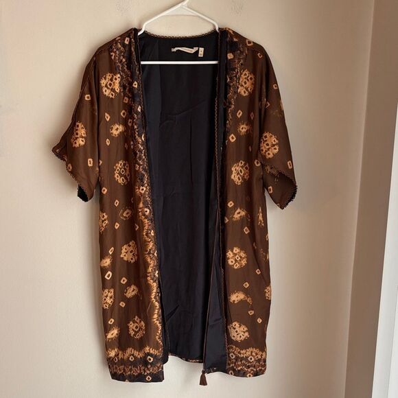 Soft Surroundings Radiant Splendor Topper Kimono Medium Black Brown Kimono Robe - Picture 1 of 8